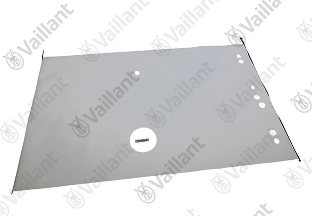 Vaillant-Abdeckplatte in grau mit mehreren Ausschnitten und Löchern zur Montage, für die Verwendung in Heizsystemen.